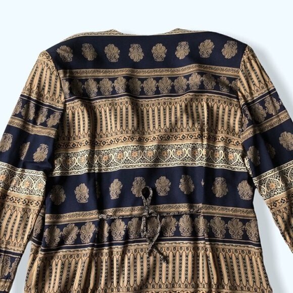 Vintage 80s Clues Collection Baroque Print Duster Robe Jacket Navy Tan XL - Picture 8 of 14